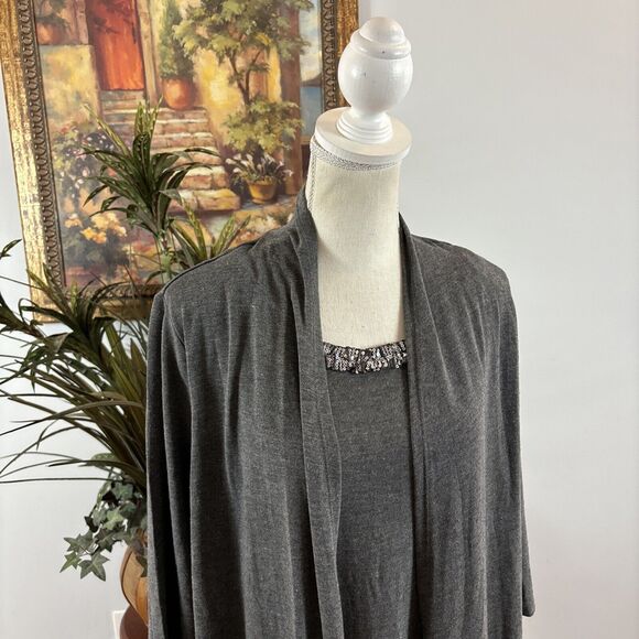 Forever Plus Women's Gray Dress Draped Front Size 2X 3/4 Sleeves Round Neck - Picture 4 of 12